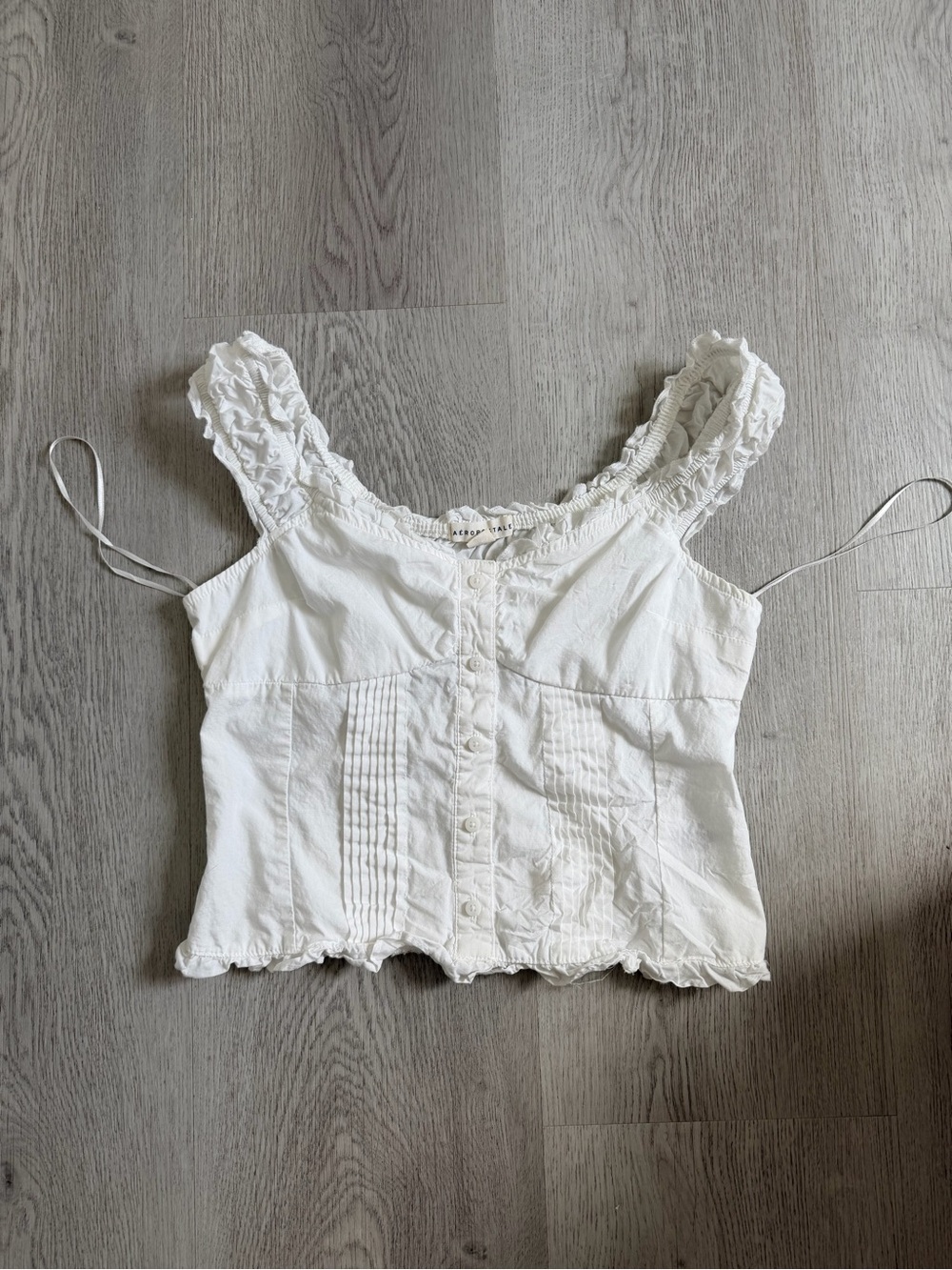 Aeropostale White Ruffled Button-Front Camisole